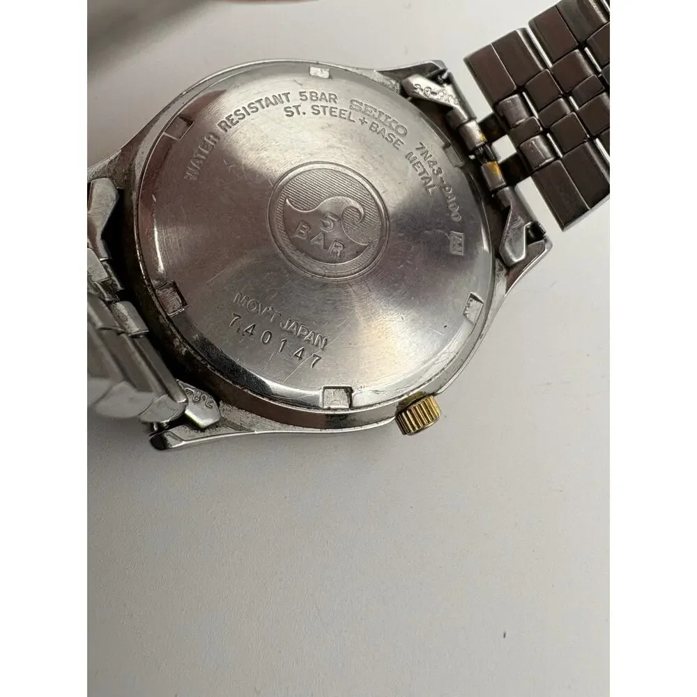 Vintage Seiko Sports 50 Day Date Blue Dial Watch 7N43-9A00 Two Tone RUNNING